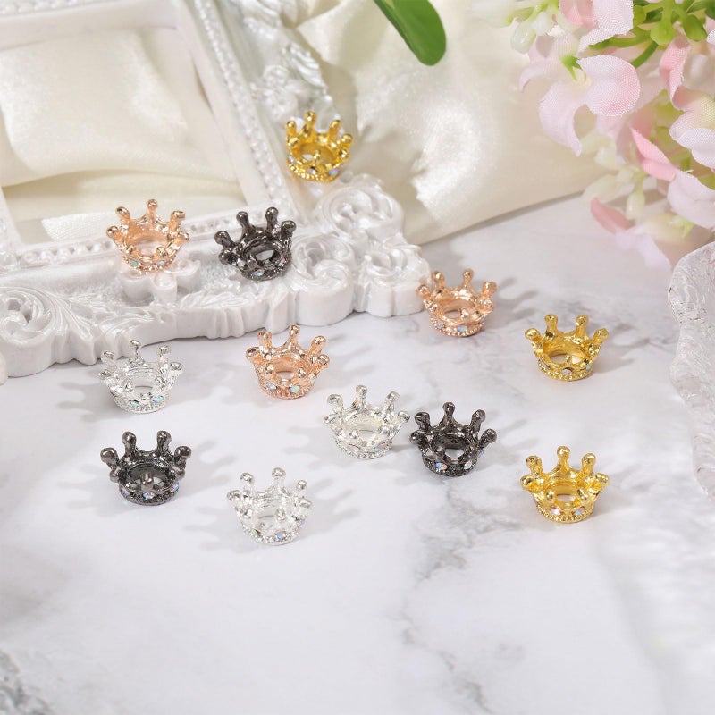 FREEBLOSS 12 Pcs Dollhouse Mini Crown Metal Mini Doll Crown 4 Colors Tiny Miniature Crowns with Stars Princess Cake Topper Dolls Headwear Accessories 0.47 * 0.24""(Gold/Silver/Rose Gold/Black) - Image 5